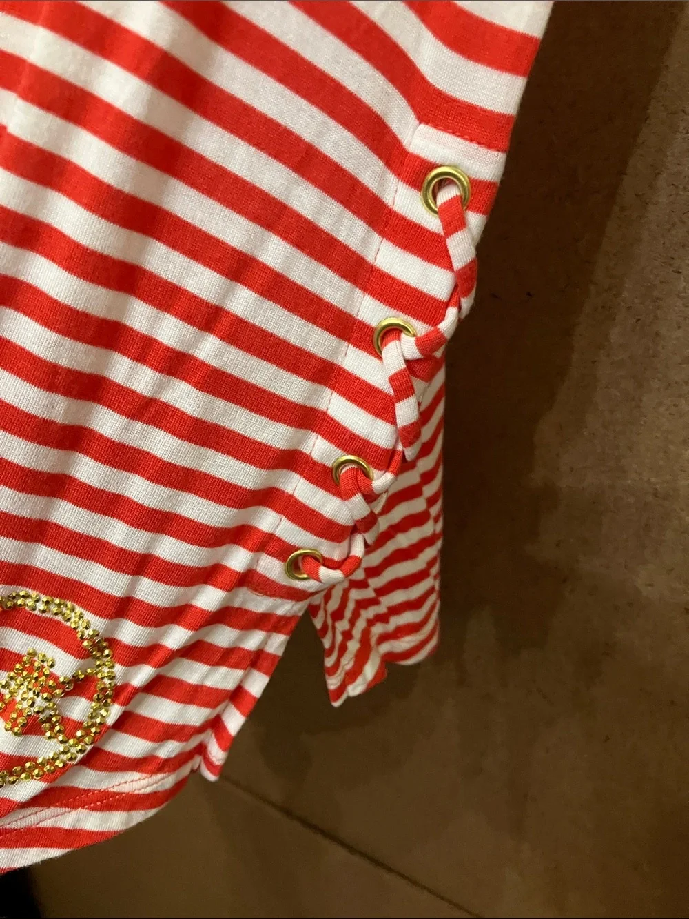 Michael Kors Red and White Striped Short Sleeve Tee
